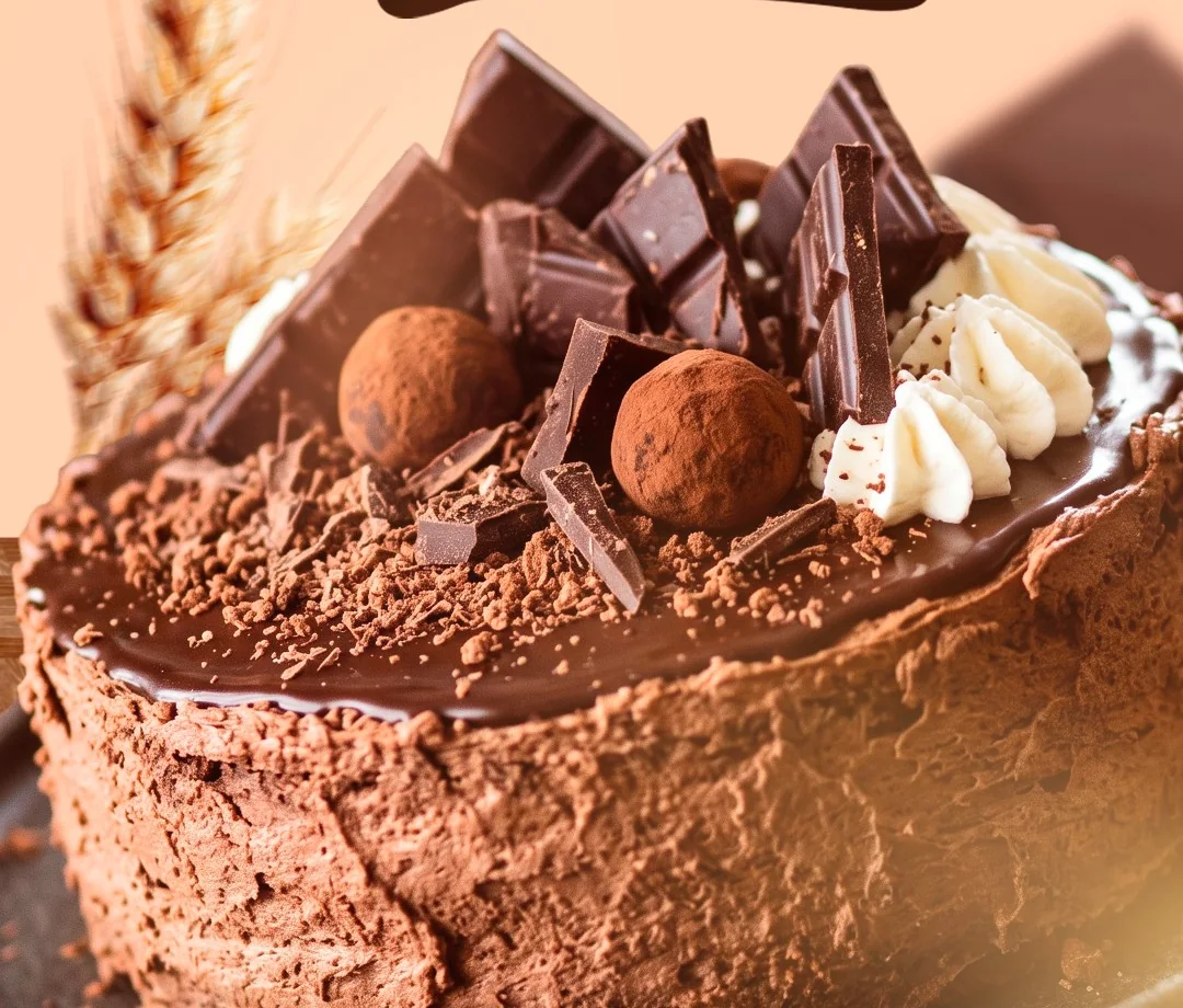 Pastel de chocolate con trufas y trozos de chocolate